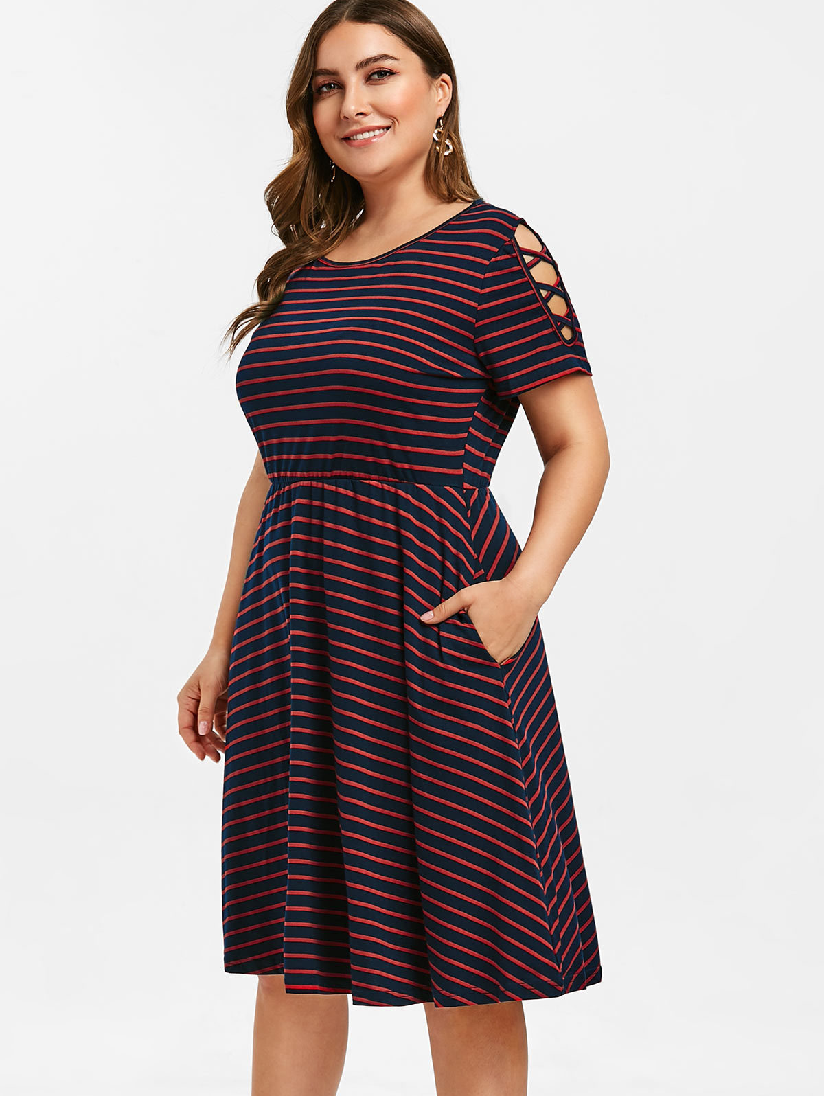 Wipalo Plus Size Striped A Line Dress Criss Cross Sleeve Elastic Waist Dress Summer Casual Work Dresses Women Dress Vestidos Y200120, Red
Wipalo Plus Size Striped A Line Dress Criss Cross Sleeve Elastic Waist Dress Summer Casual Work Dresses Women Dress Vestidos Y200120, Red