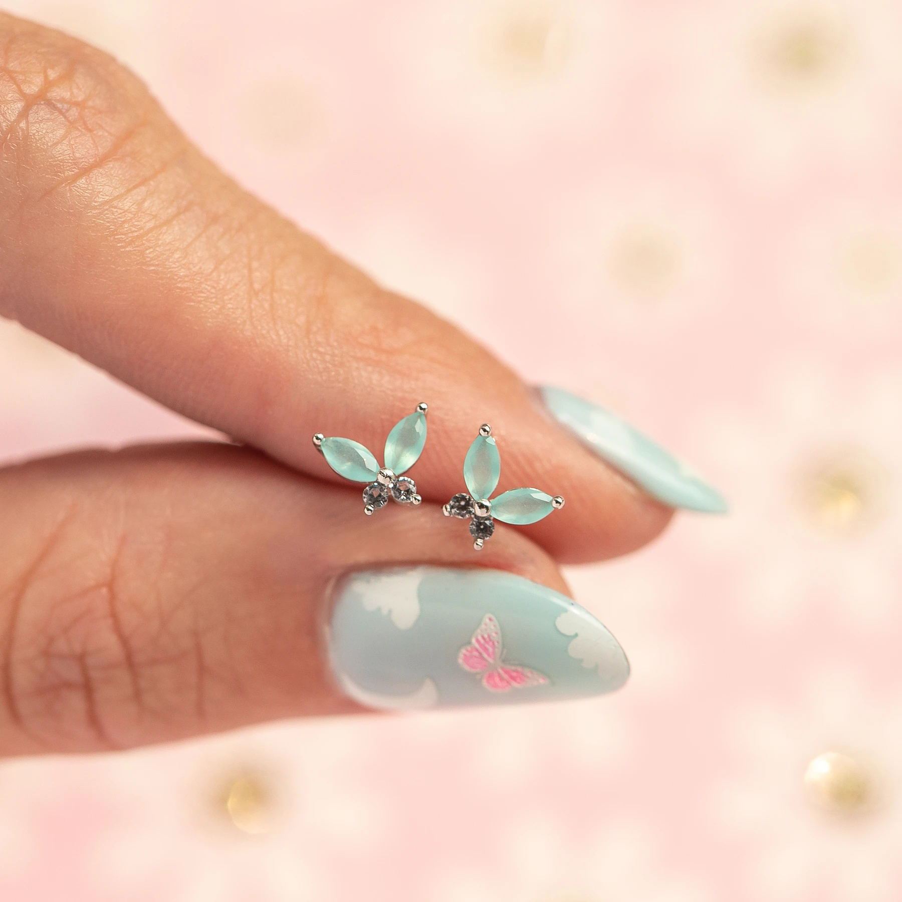 Minimal Delicate Dainty Small tiny Stud 100% 925 Sterling silver Cute Lovely Colorful CZ Butterfly Earring For Girls