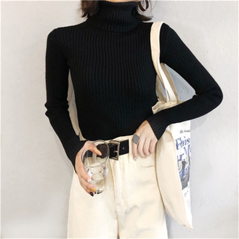 

2021 New Turtleneck Pile Collar Women Autumn Winter Thick Long Sleeve Rib Pullovers Chic Warm Tight Sweater Knitted Top 033z, White