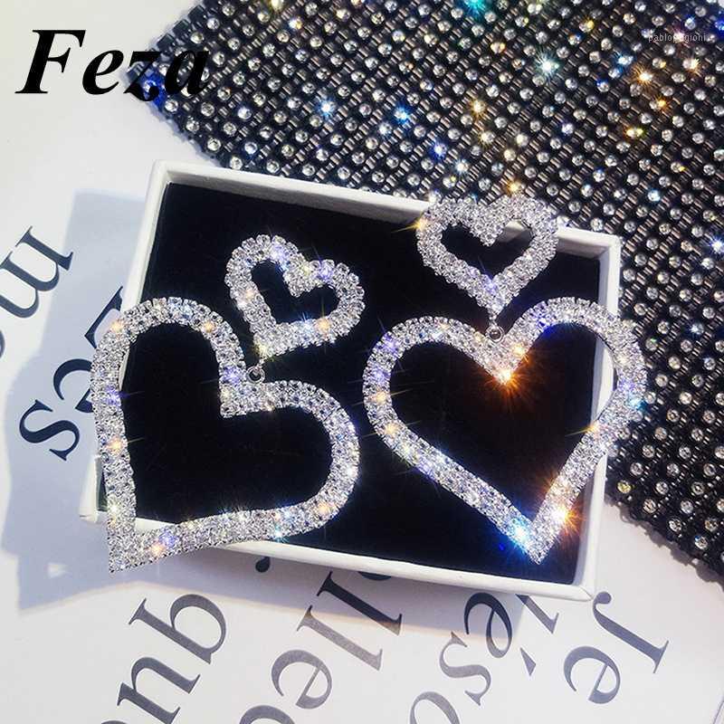 Stud FezaWedding Jewelry Double Heart Earrings Small Big For Women Shinning Rhinestone Femme Bijoux Cute Gifts1