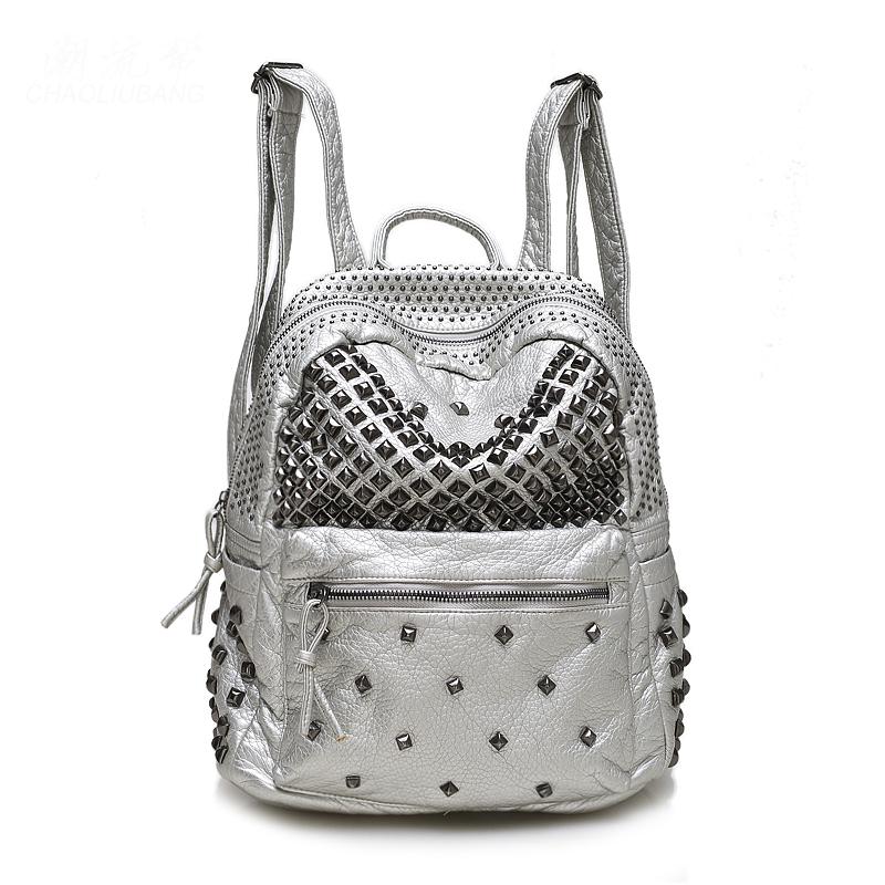 Backpack 2021 Fashion Women Backpacks Washed Leather Lady Girls Travel Bags Rivet Student School Bag