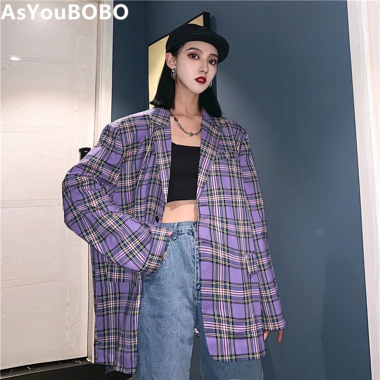 Harajuku vintage ins hot purple plaid loose oversize cool women female coat blazers YQ-1061
Harajuku vintage ins hot purple plaid loose oversize cool women female coat blazers YQ-1061