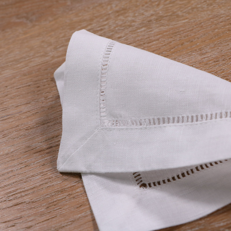 N002-6: 12 pieces White Linen/Cotton Hemstitched Cocktail Napkins- 6" X 6"- Ladder Hem Stitch Cloth Napkin Coasters Y200328