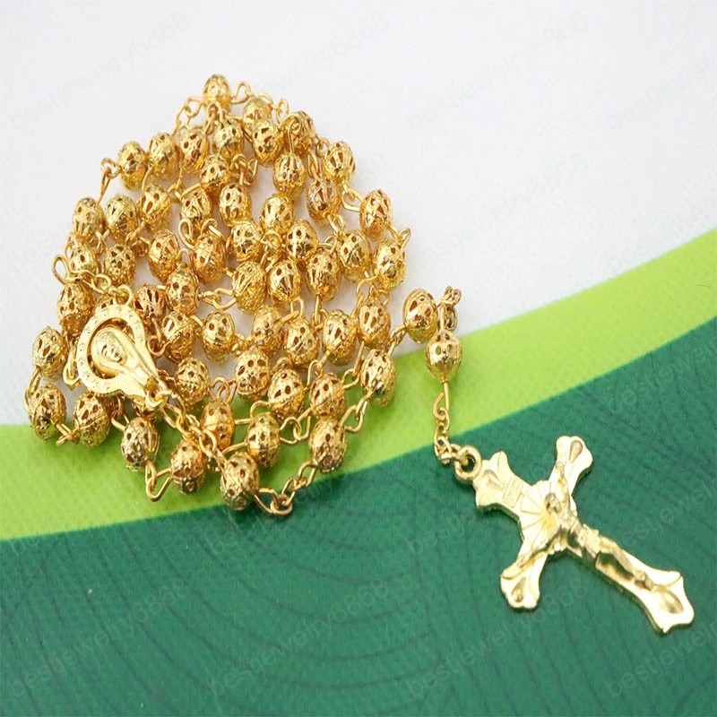 Christ Jesus Cross Necklace Jesus Christian Virgin Mary Siamese Pendant Gold Alloy Men's Chain Catholic Jewelry