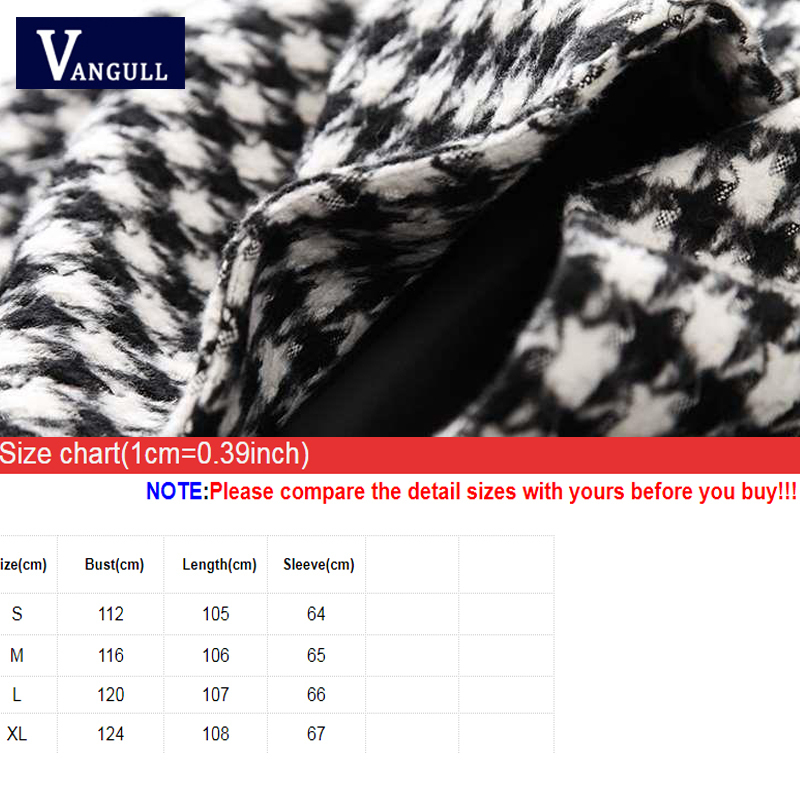 Vangull Winter Plaid Women Wool Coats Turndown Collar Loose Thick Long Jackets Women New Warm Black White Plaid Outerwear 201112