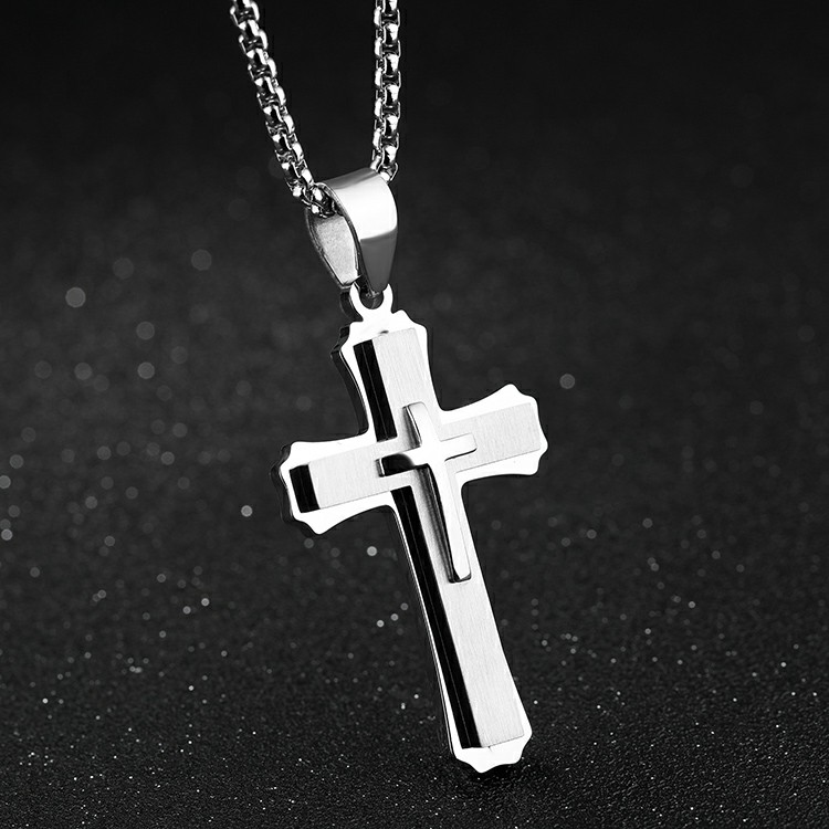 Top AAA Quality Stainless Steel Christian Cross Necklace For Men Jesus Lord's Prayer Necklaces Man Jewelry Religious Gift Wholesale Factory Price