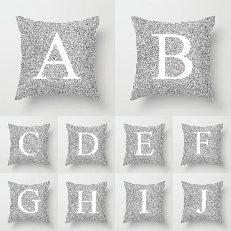 

Silver English Alphabet Cushion Covers Polyester Nordic Silver Marble Christmas Pillow Case Sofa Throw Pillows Decorative Pillow1, 26