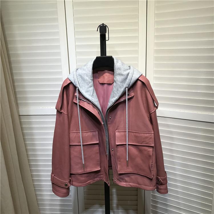 2020 Spring autumn Fashion women's hooded Pink color genuine leather jackets brand new high quality loose leather coat B637A
2020 Spring autumn Fashion women's hooded Pink color genuine leather jackets brand new high quality loose leather coat B637A