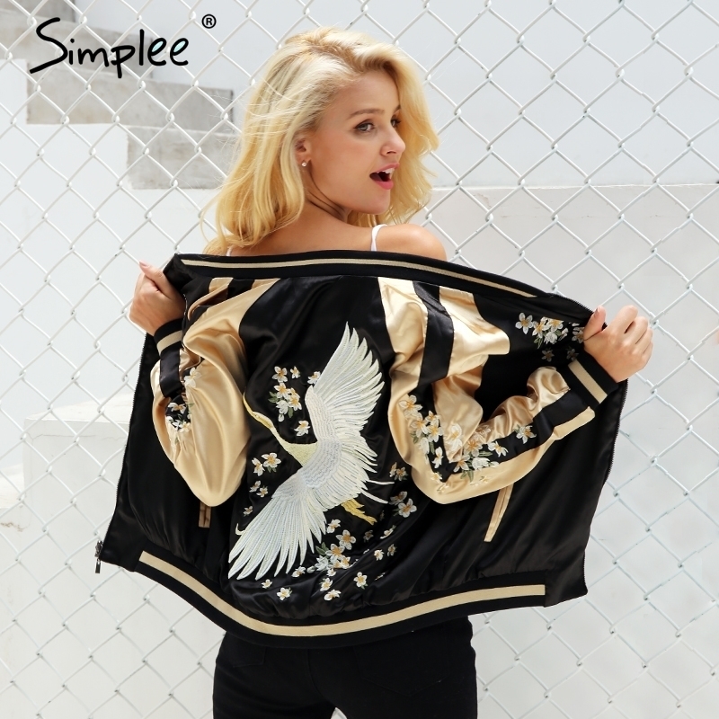 Simplee Vintage embroidery basic jacket coat Autumn 2018 street satin bomber jacket Women reversible baseball jackets sukajan Y200101, Black
Simplee Vintage embroidery basic jacket coat Autumn 2018 street satin bomber jacket Women reversible baseball jackets sukajan Y200101, Black
