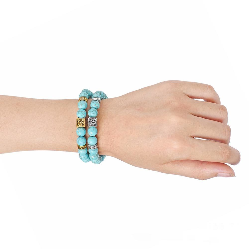 8MM Handmade Natural Turquoise Gemstone Beads Yoga Strands Bracelet Ancient Silver Gold Box Natural Stone Bracelets for women fashion jewelry Wholesal