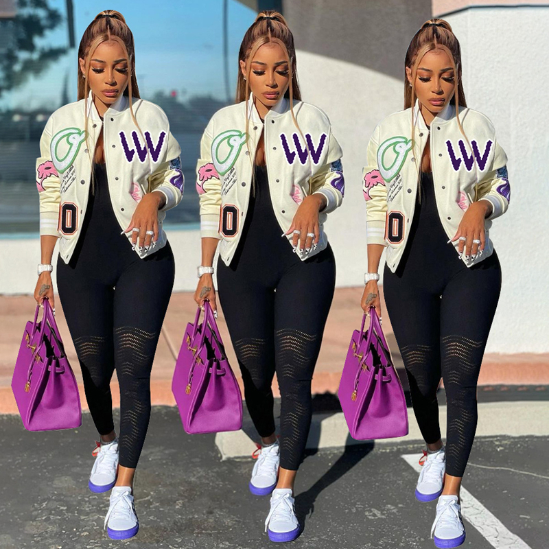 Womens Printing Baseball Jackets Fashion Letter Embroidery Casual Outerwear Designer Spring Hip Hop High Street Varsity Coats For Ladies, White
Womens Printing Baseball Jackets Fashion Letter Embroidery Casual Outerwear Designer Spring Hip Hop High Street Varsity Coats For Ladies, White