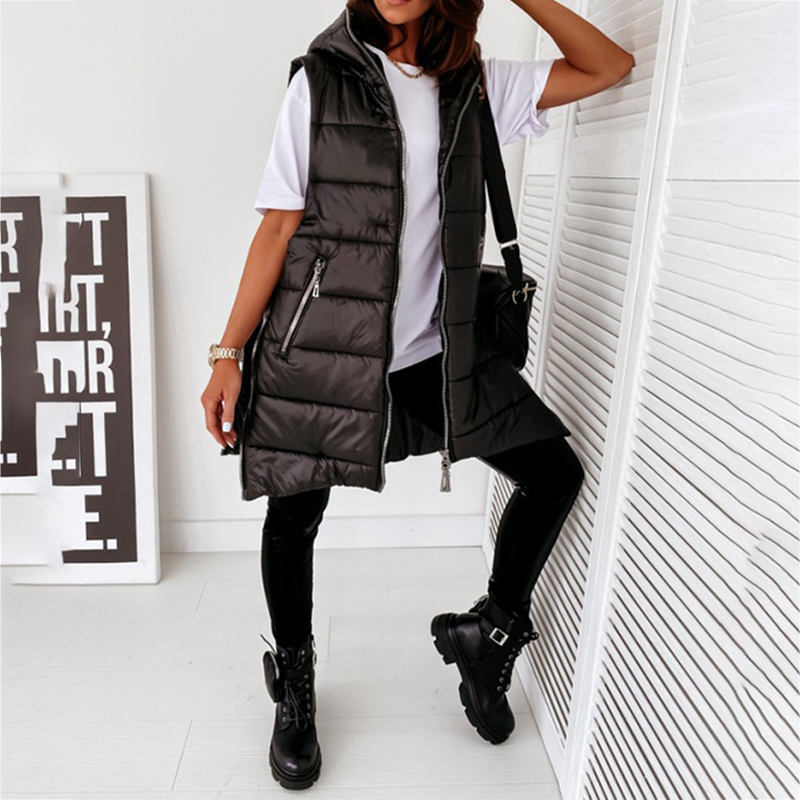 New Spring Autumn Jacket Woman Outwear Coat Hooded Jackets Female Fashion Medium Length Parka Sleeveless Lightweight Clothing 201211