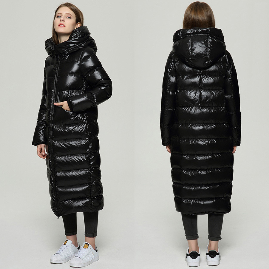 Long Black Down Coat Women Thick Hooded Winter Zipper Plus Size Windproof Snow Outwear 90% White Duck Down Warm Jacket Overcoat T200107