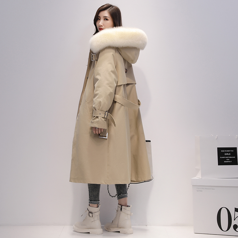 FTLZZ Large Natural Fox Fur Hooded Parkas Winter Long Jacket Women 90% White Duck Down Thick Coats Vintage Loose Snow Overcoat T200810