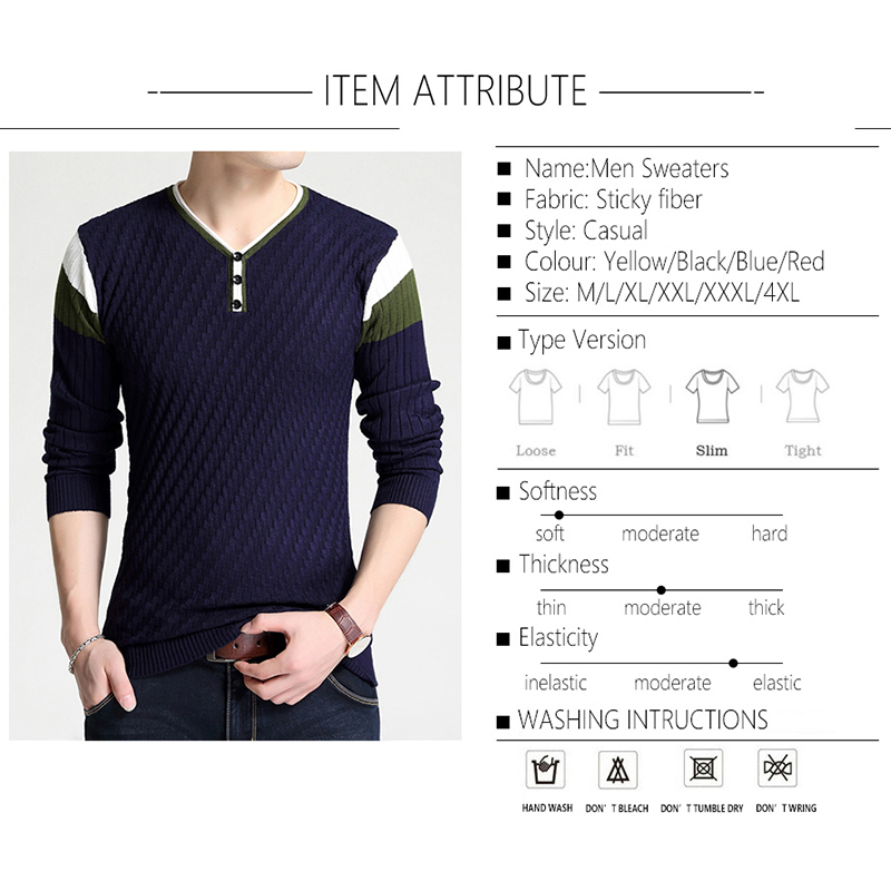 BROWON Brand-sweater Autumn Men's Button V-collar Slim Sweaters Men Elastic Knitted Sweaters Knitted Pullover Men Knitted 201105