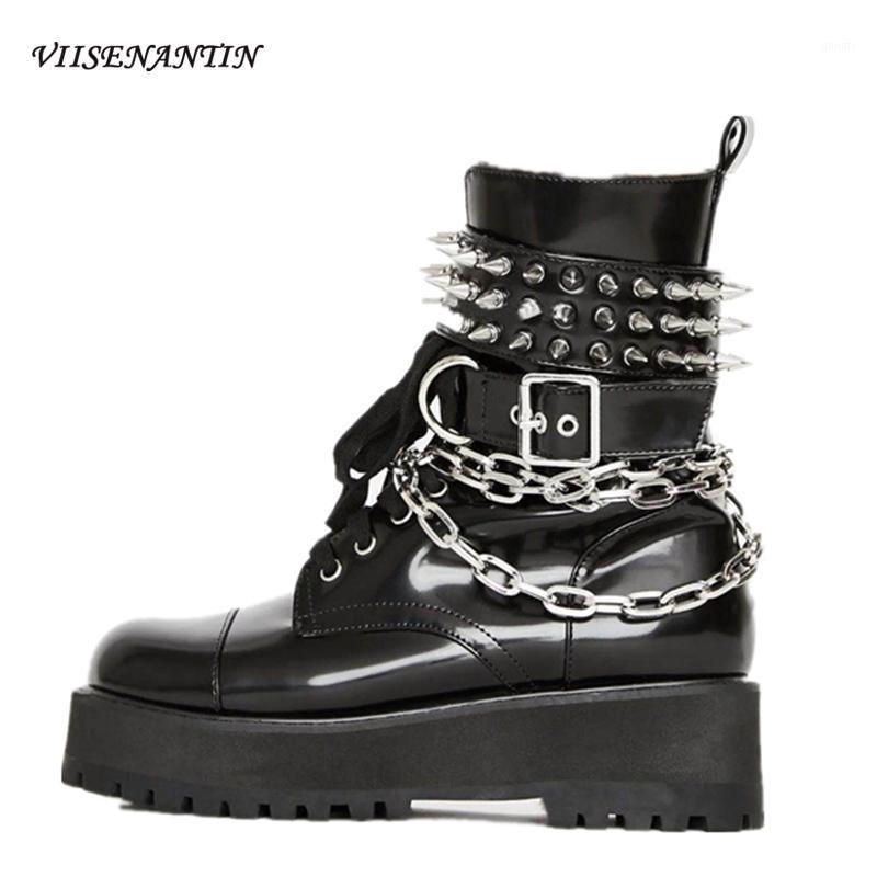 Fashion Belt Buckle Women Ankle Boots Heavy Rivet Metal Chain Decor Motorcycle Boots Thick-soled Leather Lace-up Platform1, Black
Fashion Belt Buckle Women Ankle Boots Heavy Rivet Metal Chain Decor Motorcycle Boots Thick-soled Leather Lace-up Platform1, Black