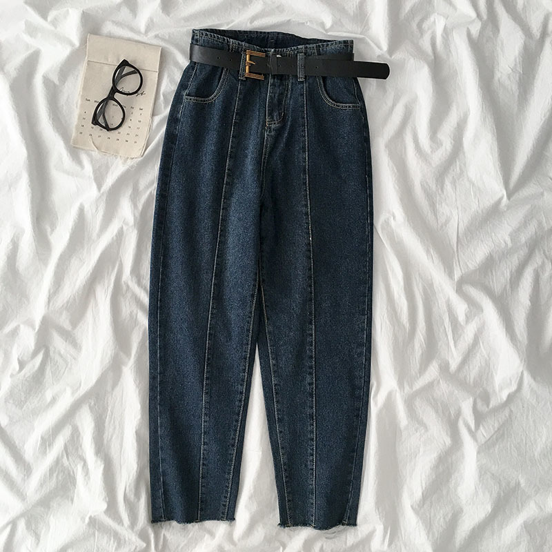 Fashion Jeans women Autumn Women's High Waist Allmatch Casual StraightLeg Jeans Pants Belt Included Vintage denim pants 201105