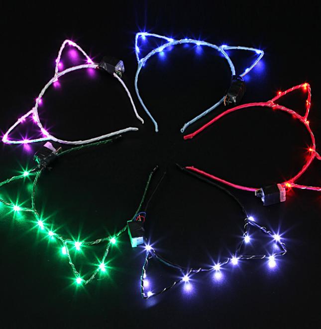 LED Cat Ear Headband Light Up Party Glowing Supplies Women Girl Flashing Hair Band Sticks Football Fan Concet Cheer Halloween