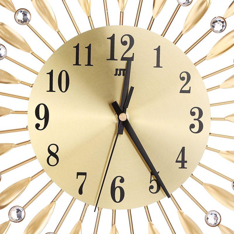 15 inch 3D Large Wall Clock Shiny Rhinestone Sun Style Modern Living Room Decor (Gold)