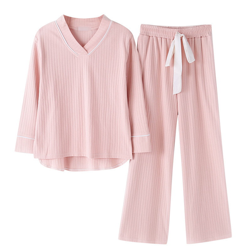 Korean Pajama Women Winter Long Sleeve CottonWide Leg Pants Loose Cotton Home Clothing Pajamas Set Pyjamas Women 210203