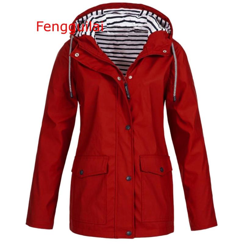 Womens Waterproof Hooded Raincoat Windproof Zipper Coat For Autumn & Winter Outdoor Activities S-5Xl Sizes Available