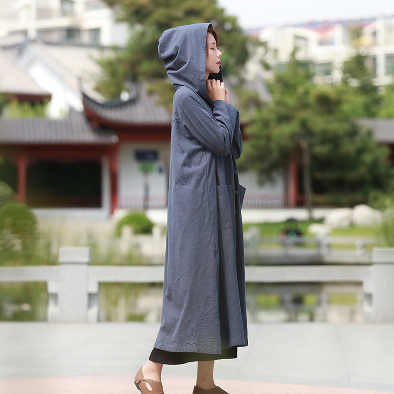 ORIGOODS Chinese style Hooded Long Trench Coat Women Witch Wizard Robe Hooded Coat Plus size Women Autumn Trench Coat C182 T200828