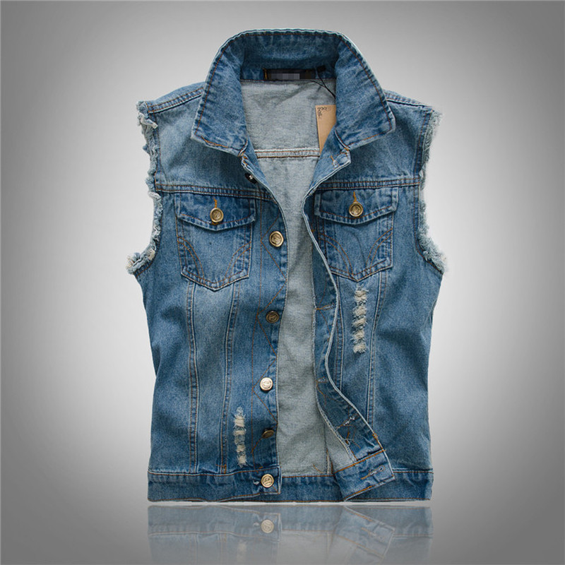 New Denim Vest Men Punk Rock Make old holes Cowboy Black Jeans Waistcoat Fashion Men Motorcycle Style Sleeveless Jeans Jack 201114