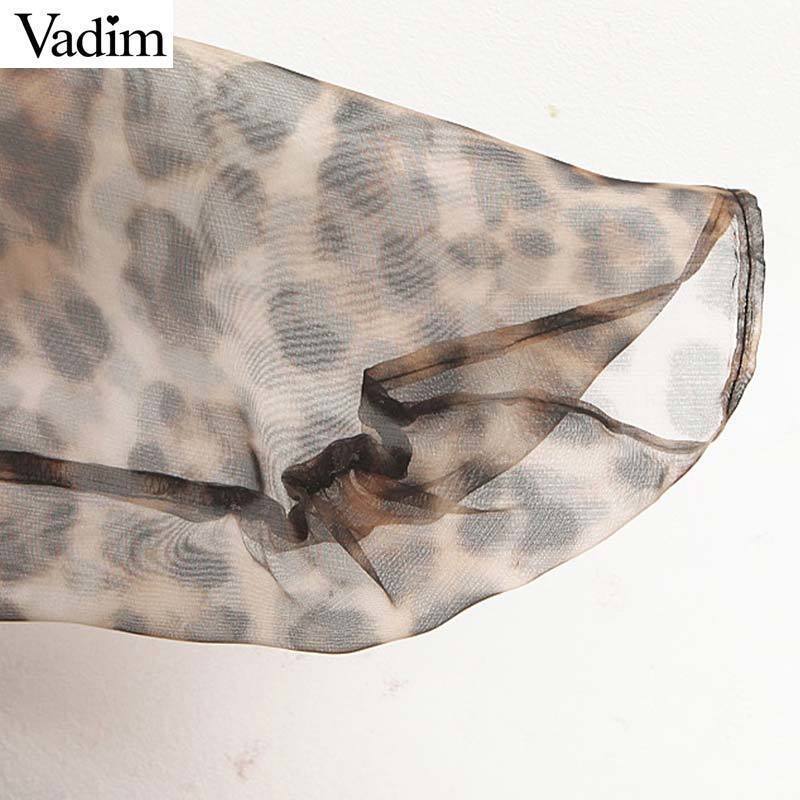 women Organza leopard print blouse long sleeve animal pattern bow tie cute shirts female see through tops blusas LB564 T200320