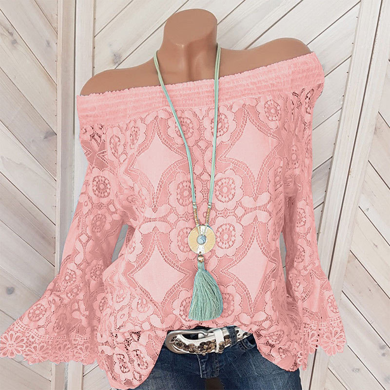 Women's Lace Ruffles Shirt Top Off Shoulder Plus Size 5XL Long Butterfly Sleeve Feminine Blouse Tops Summer Lady Elegant Clothes T200321