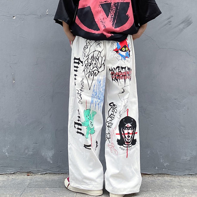 HOUZHOU Punk Oversized Anime Pants Women Aesthetic Wide Leg Pants Hip Hop Streetwear Fashion Print Loose Palazzo Pants 201109