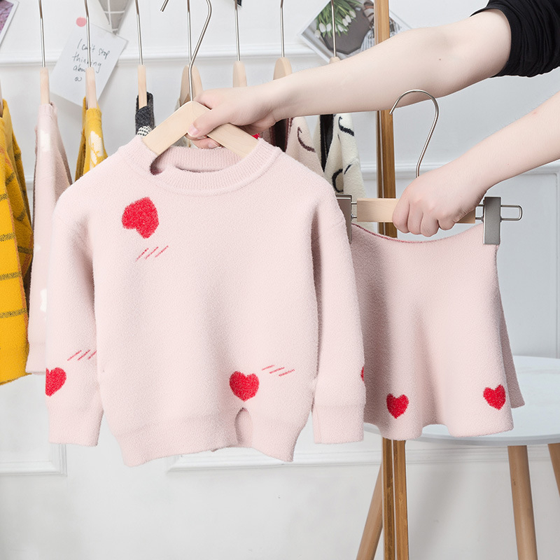 cute autumn 2020 fashion baby girl clothing set long sleeve sweater top+skirt winter baby toddler girl fall clothes clothingX1019