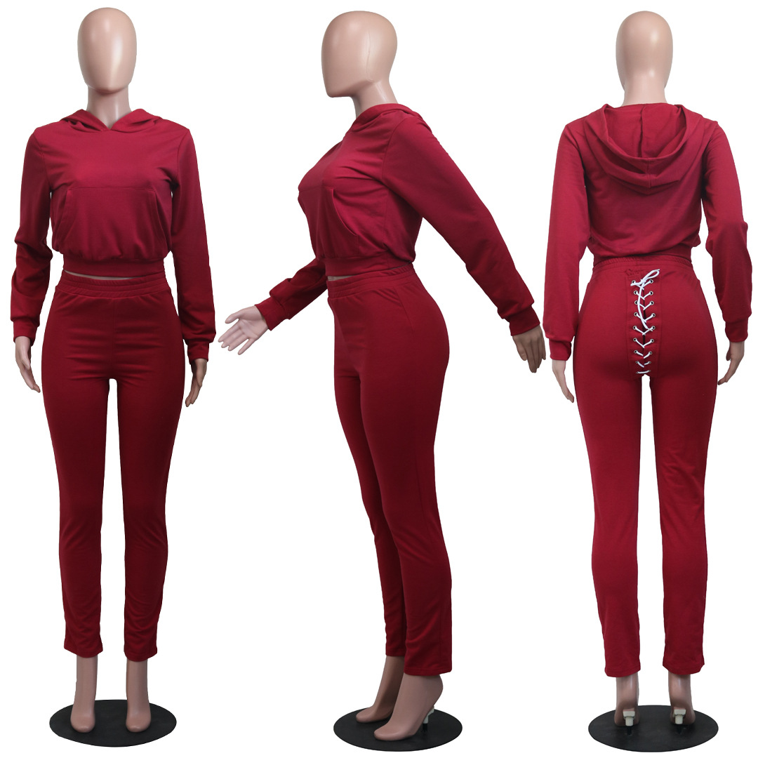 Pants Spot 2023 European American spring and autumn women's fashion casual sweater two-piece suit