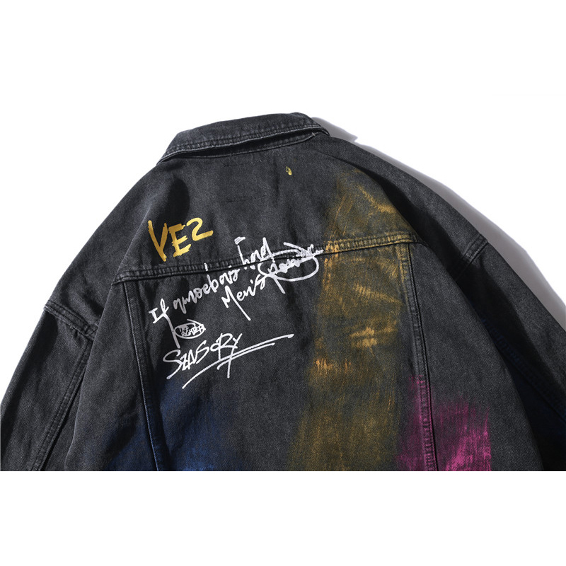 Men Denim Jacket Rainbow Graffiti Fire Flame Print Mens Cowboy Jacket Single Breasted Hip Hop Male Jackets and Coats Streetwear T200502