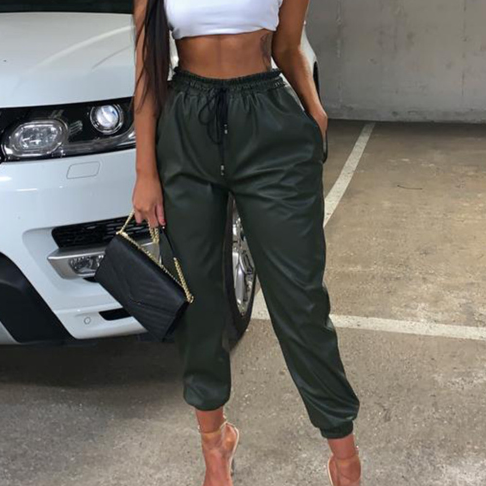 DEAT Pu Leather Harem Pants Fashion Women Black Loose Trousers Autumn Winter Female Casual High Waist Pantalon MG756 201109