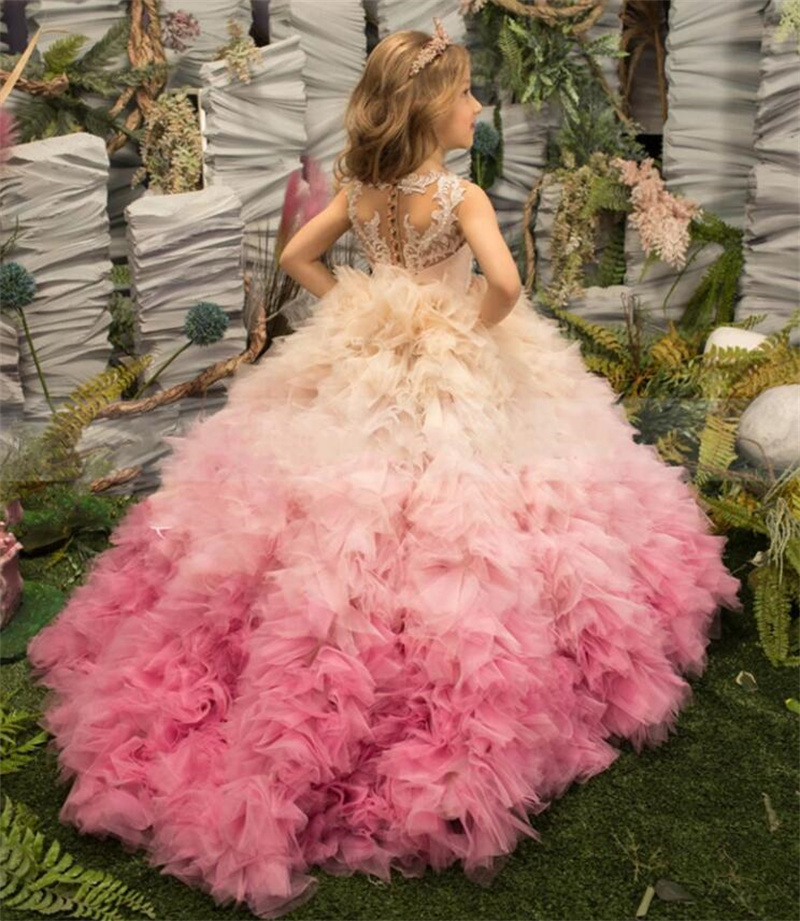 Princess Flower Girl Dress Sheer Neck Jewel Sleeveless Custom Made Birthday Gowns Color Matching Tiered Ruffles Pageant First Communion Dresses