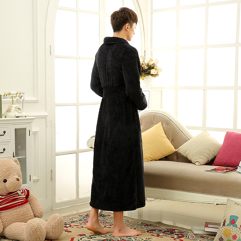 On Sale Lovers Thick Warm Winter Bathrobe Men Soft as Silk Extra Long Kimono Bath Robe Male Dressing Gown for Mens Flannel Robes 201111