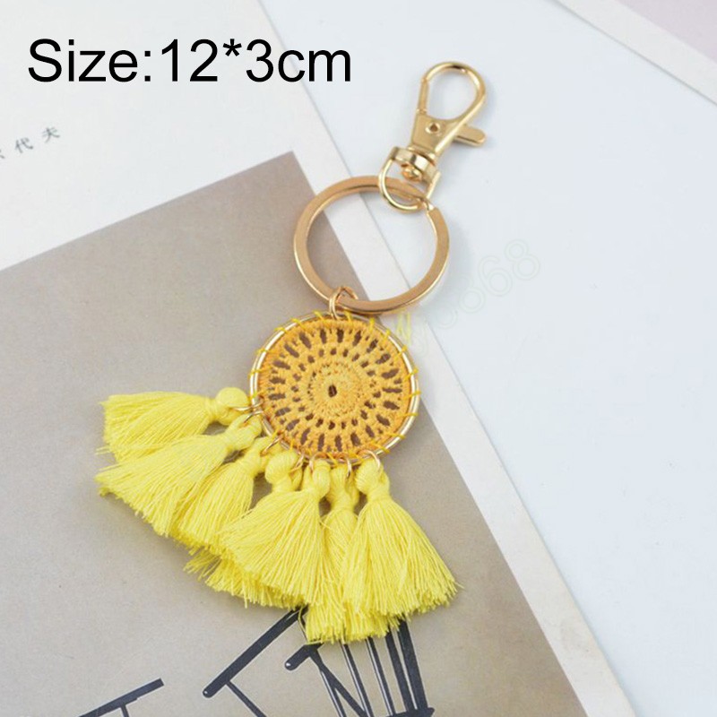 Boho Pompom Tassel Bag Charm Key Chain Fashion Jewelry Solid Color Simple All-match Cellphone Straps Handbag Pendant Key Chain