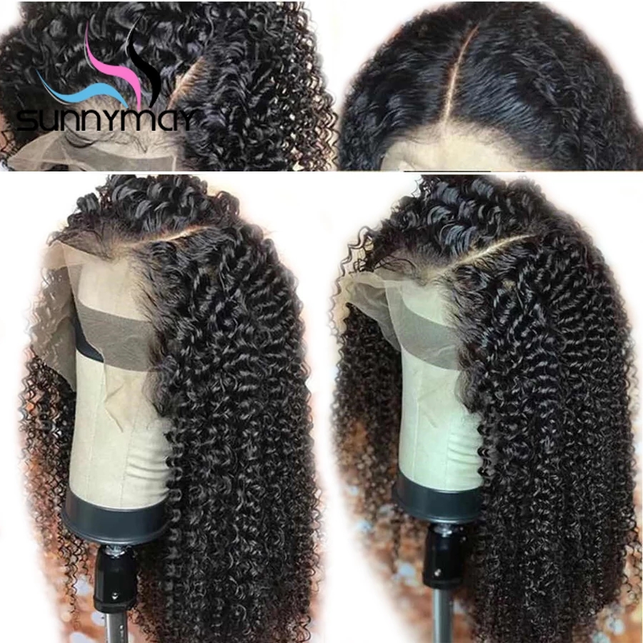 Mongolian Afro Kinky Curly Wig Natural 1B 13x4 short Lace Front synthetic Wigs For Black Women Pre Plucked 180density
