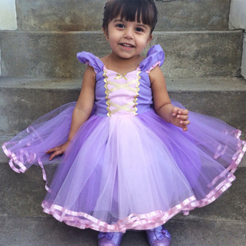 Little Girls Rapunzel Dress Children Fantasy Cosplay Costume with Ribbons Kids Halloween Party Clothes Sofia Princess Dresses LJ200923