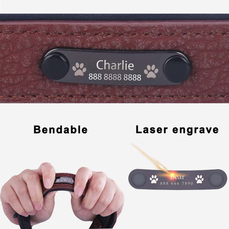 Dog Collars Custom Dog Collar Leash Set Leather Padded Engraved Personalized Leather Dog Collars And Leashes For Small Medium Large Dogs LJ201112 H250