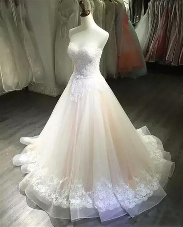 New A-Line Sweetheart Beaded Lace Wedding Dresses Neck Draped Tulle Appliques Plus Size Wedding Party Bridal Gowns QC1526