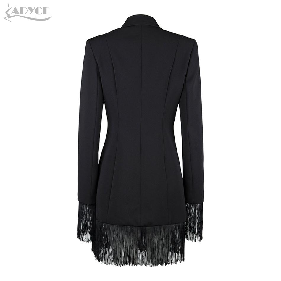 Adyce New Winter Women Slim Trench Coats Black Deep V-Neck Double Breasted Coats Long Sleeve Tassel Fashion Club Coats 201211