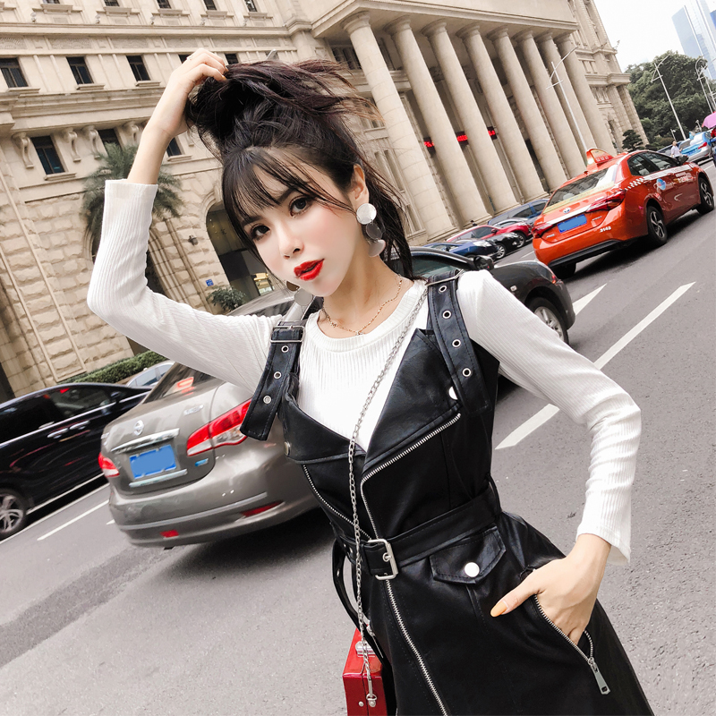 Autumn Winter Women PU Faux Leather Dress with belt V Neck Sexy Slim Retro Black Mini Dress vestido de festa AM06 201126