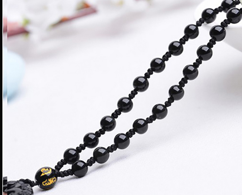 Natural Obsidian Pendant with Beads Chain Dragon Guan Gong Guan Yu Hold Broadsword Knight Pendant Necklace for Men/women Jewelry 201014