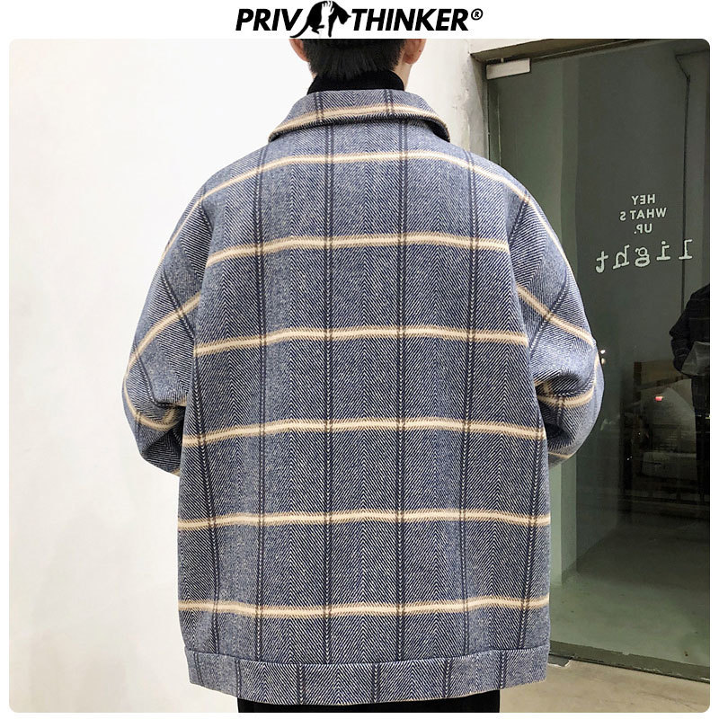 Privathinker Korean Men Plaid Jackets 2020 New Man Casual Loose Coats Streetwear Man Woolen Jackets 3XL Male Clothes T200502