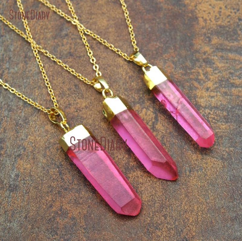 Raw Clear Crystal Quartz Necklace Gold Plating Chain Faceted Hexagonal Prisms Pink Crystal Quartz Necklace NM11577
Raw Clear Crystal Quartz Necklace Gold Plating Chain Faceted Hexagonal Prisms Pink Crystal Quartz Necklace NM11577