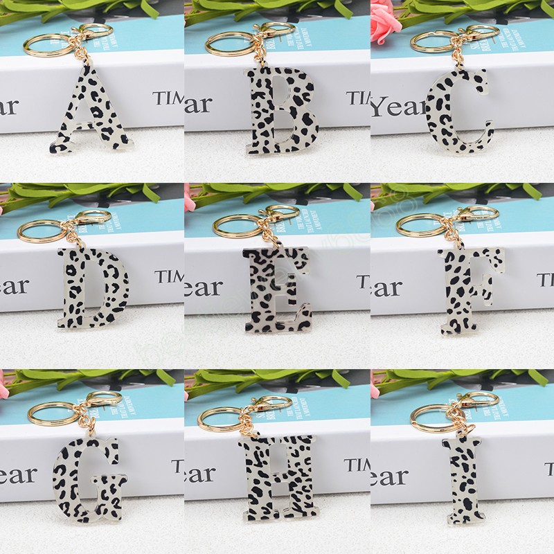 Leopard Print A-Z Initial Letter Keychains Keyrings For Women Men DIY Handmade Resin Alphabet Key Chain Handbag Charm Accessory
