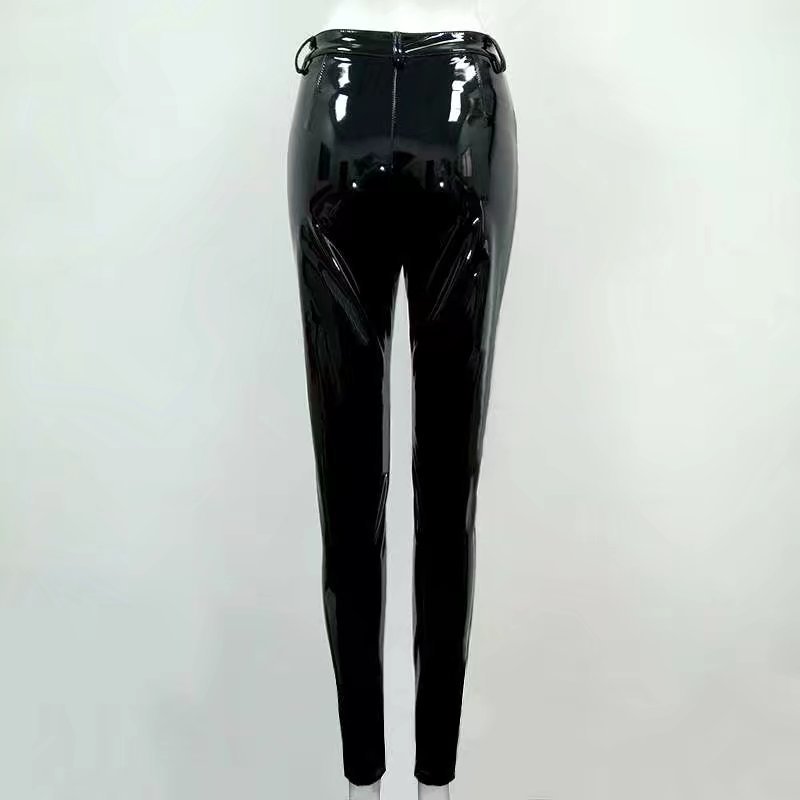 High Quality Celebrity Brown Red Black Leather Stretch Pants Sexy Fashion Boycon Pant 201109