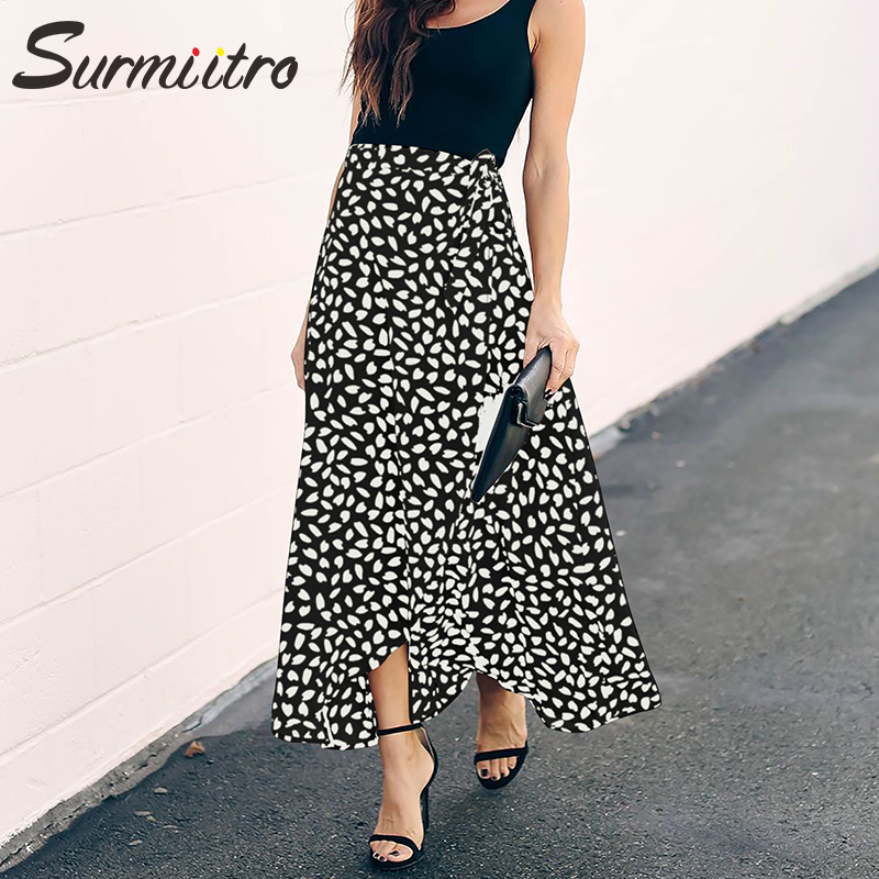 Surmiitro Polka Dot Print Long Maxi Summer Skirt Women Fashion Ladies White Black Split High Waist Aline Sun Skirt Female T200106