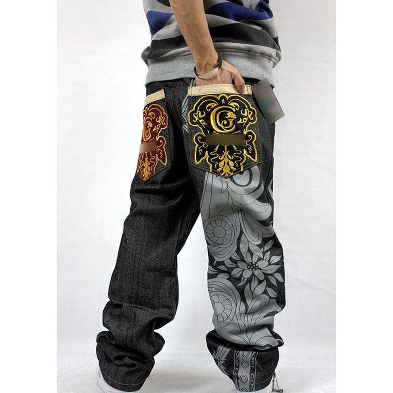 2020 Summer Hip hop Rap Baggy Jeans For Mens Embroidery Pants Fashion Denim Male Loose Jeans Dance straight Trousers Full Length